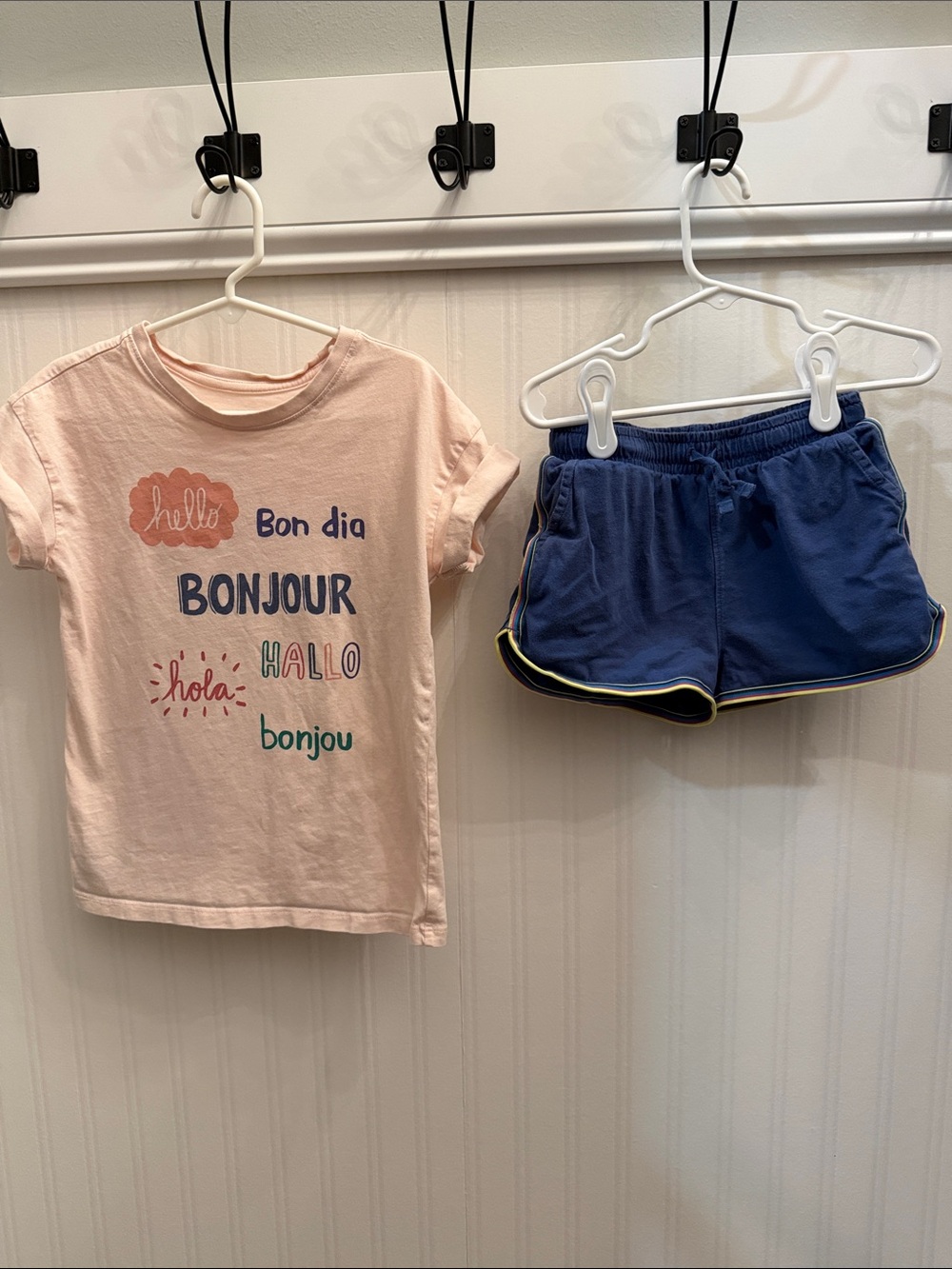 Kids Pink Graphic Tee and Blue Shorts